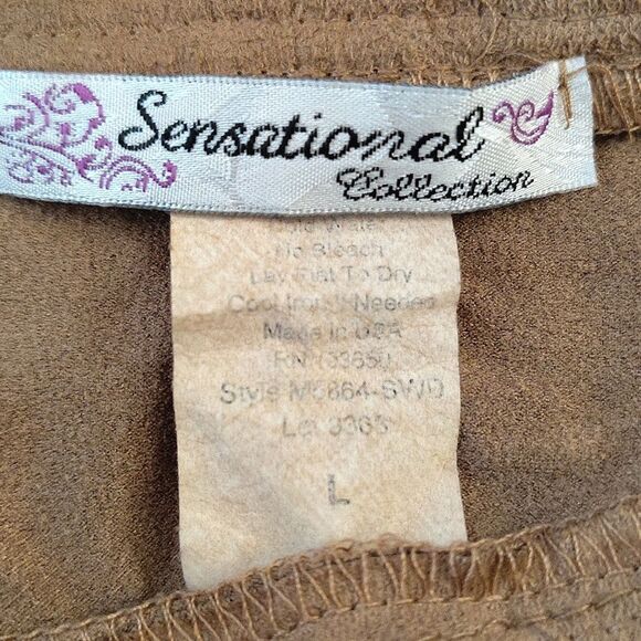 VTG Camel Faux Suede Pull On Handkerchief Hem Midi Skirt Large - Picture 9 of 11